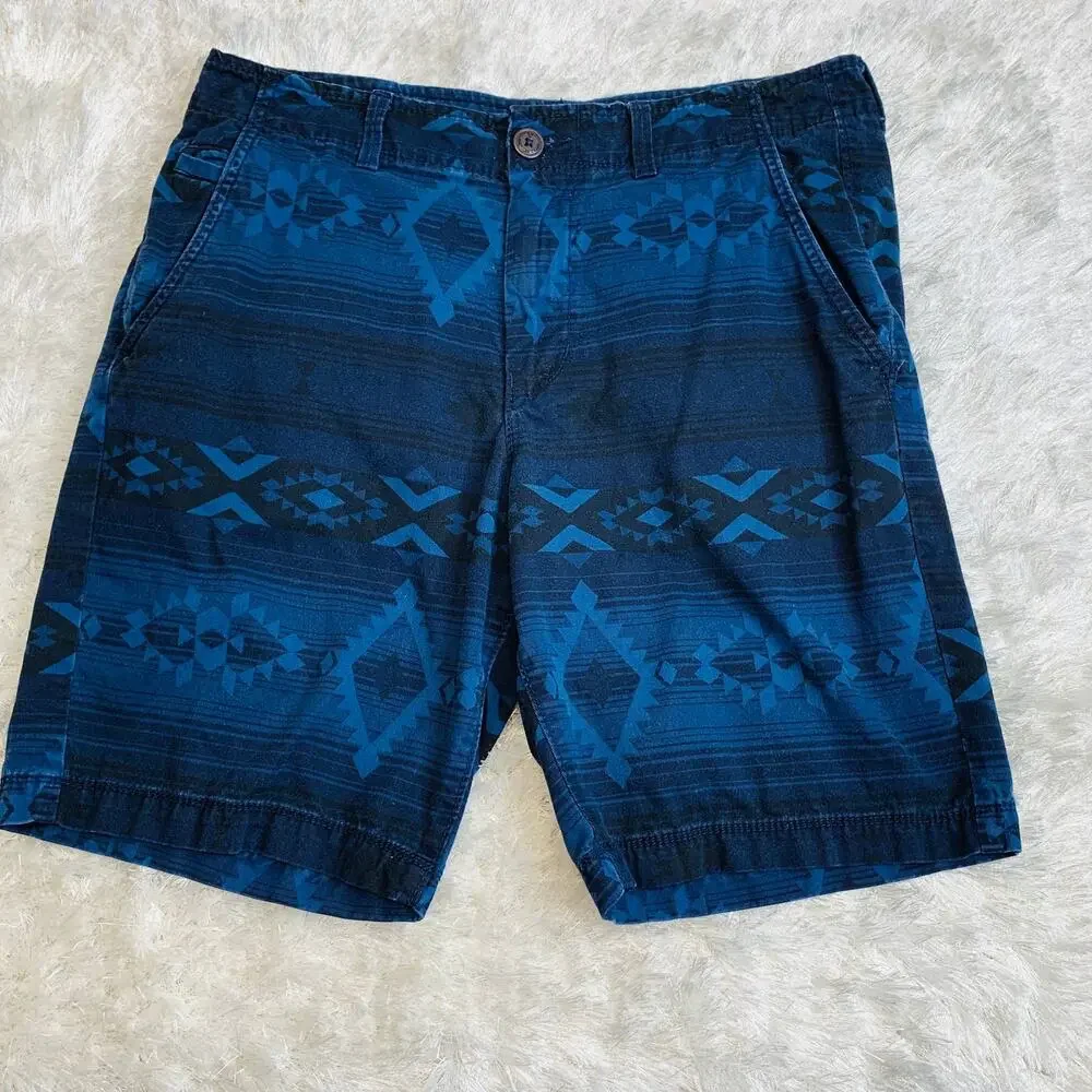 American Eagle Classic Chino Shorts Aztec Pattern Blue on Blue Sz 32